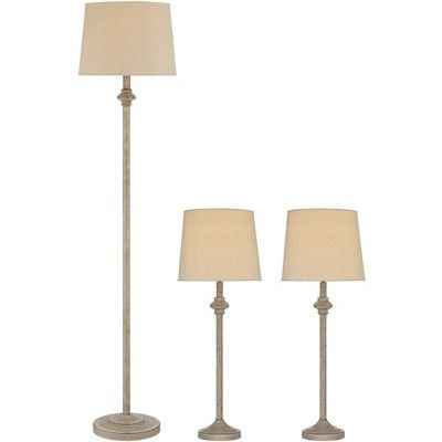 360 Lighting Traditional 3 Piece Table Floor Lamp Set Beige Metal Cream Drum Shade Living Room Bedroom House Bedside Nightstand added by Jessica Barton