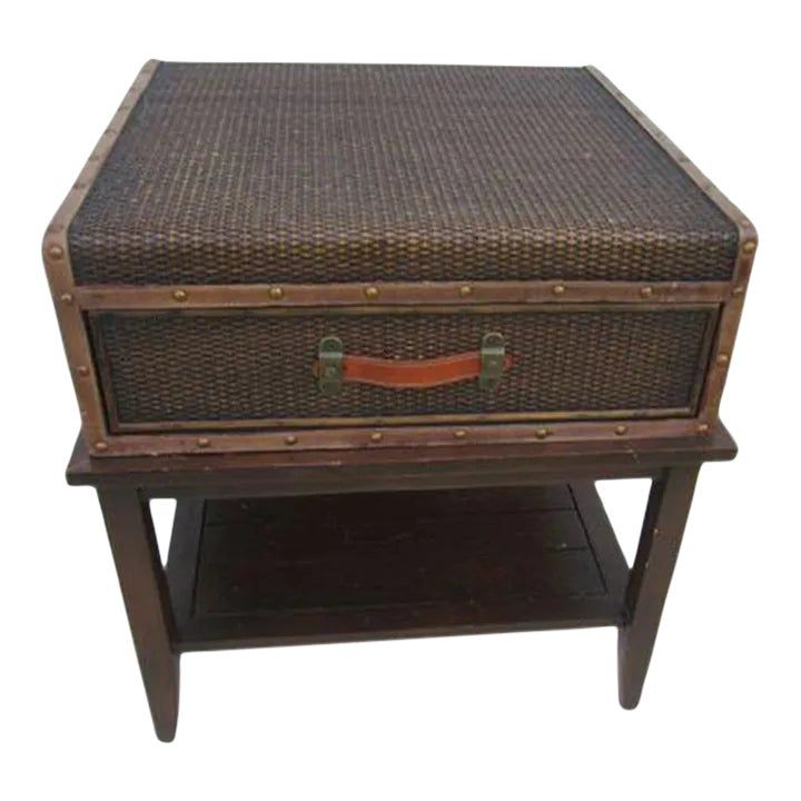 1980s Tommy Bahama Suitcase Style End Wood Brown Table One Drawer added by Jennifer Gerken