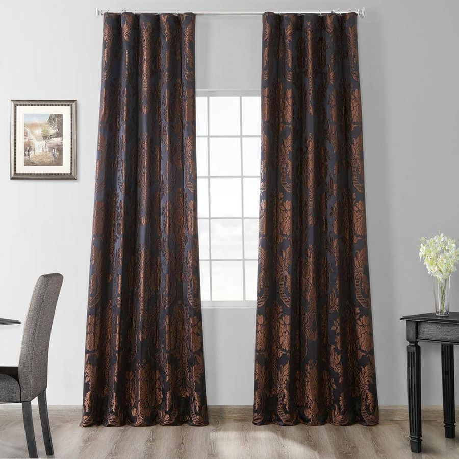 Exclusive Fabrics & Furnishings Magdelena Black/Copper Jacquard Faux Silk Rod Pocket Room Darkening Curtain - 50 in. W x 96 in. L Single Window Panel JQCH-201302-96 - The Home Depot added by Haley Hinson