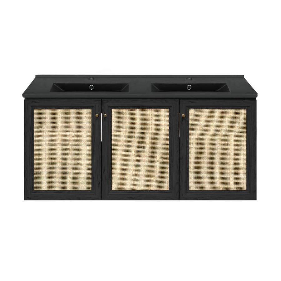 Swiss Madison Classe 48 in. Wall-Mounted Bathroom Vanity in Black Oak with Black Double Basin Sink Top SM-BV2807AO-DMB - The Home Depot added by Bettsy Marquez