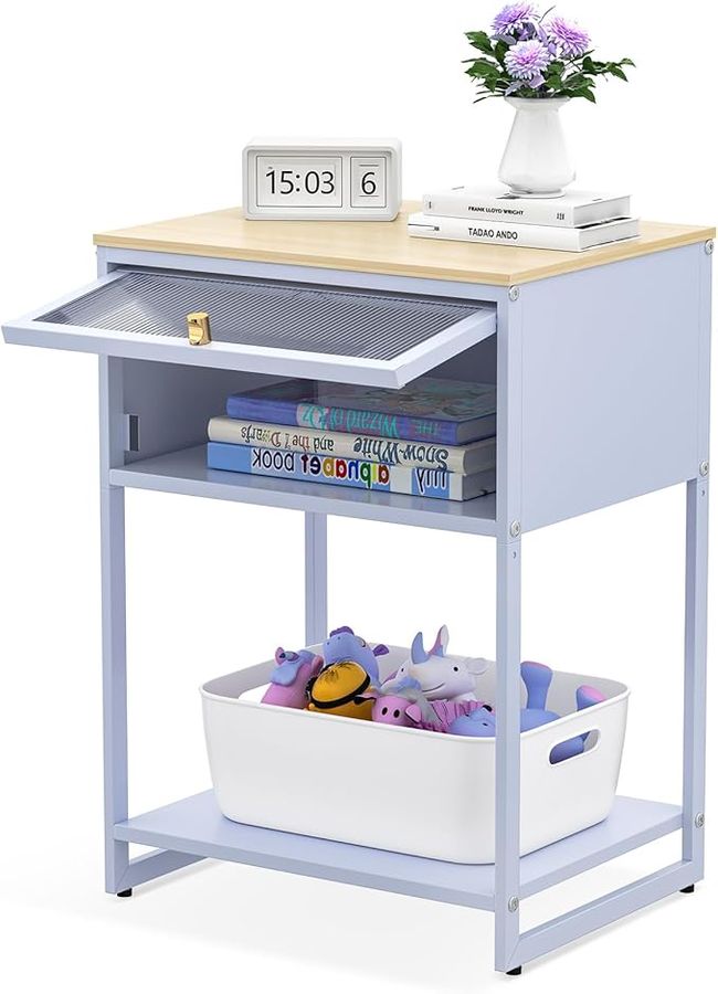 Blue Nightstand, End Table with Cute Storage Drawer for Bedroom Furniture,Blue Desk for Kids Nightstand,Bedside Table for Girls Bedroom Furniture,Living Room,Dorm,Blue added by Sarah Jackson