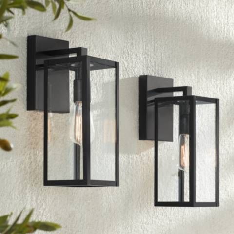 Titan 14 1/4" High Mystic Black Modern Outdoor Wall Light Set of 2 - #99W40 | Lamps Plus added by Kylie Park