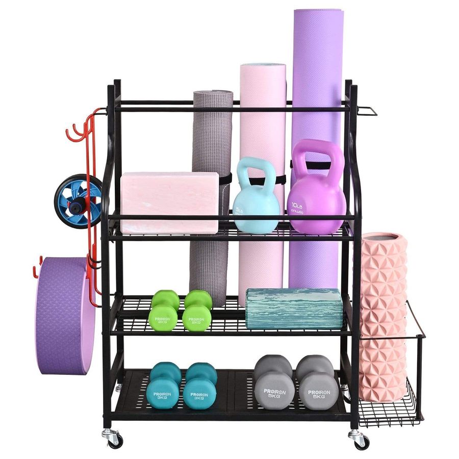 Home Gym Storage Rack for Yoga Mat, Dumbbells Kettlebells Foam Roller, Yoga Strap and Resistance Bands added by Katie Hoffman
