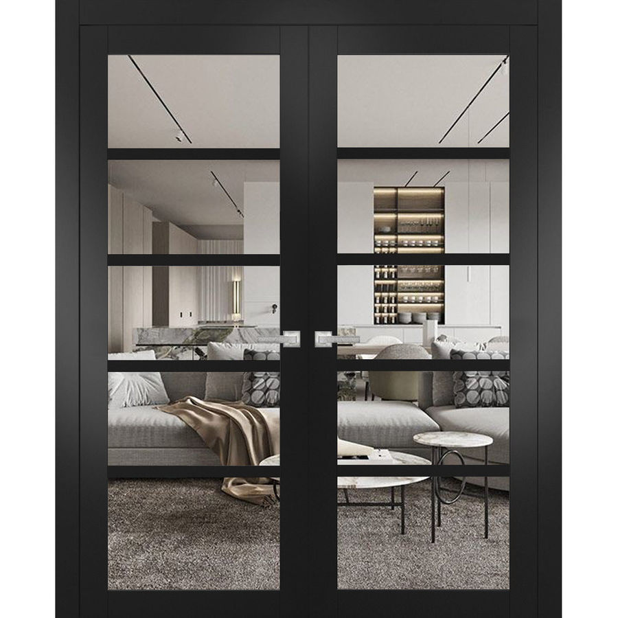 SARTODOORS Quadro Clear Glass Paneled Wood French Black Doors & Reviews | Wayfair added by HELEN SALGADO