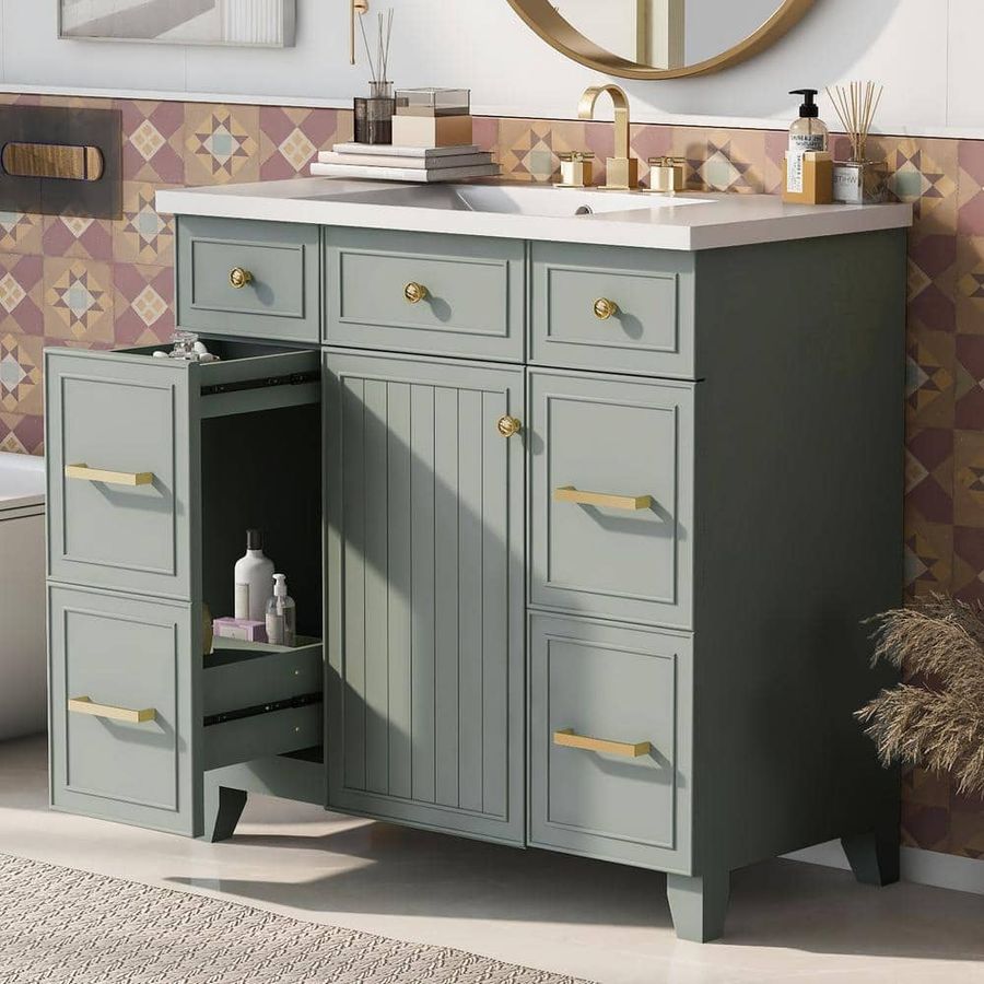 18 in. W x 36 in. D x 34 in. H Freestanding Bath Vanity in Green with Single White Cultured Marble Top Dec16yysyg01 - The Home Depot added by Sarah Jackson