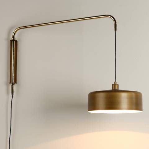 Jamie Young Jeno Satin Brass Metal Large Plug-In Swing Arm Wall Lamp - #207E6 | Lamps Plus added by Emily Monsees