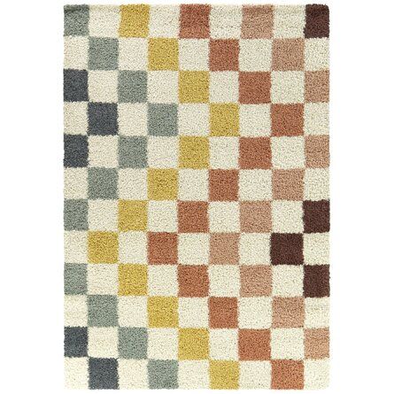 Florence-Graham Checkered  Machine Woven Polypropylene Area Rug in Cream/Orange/Yellow | AllModern added by Mondae Design