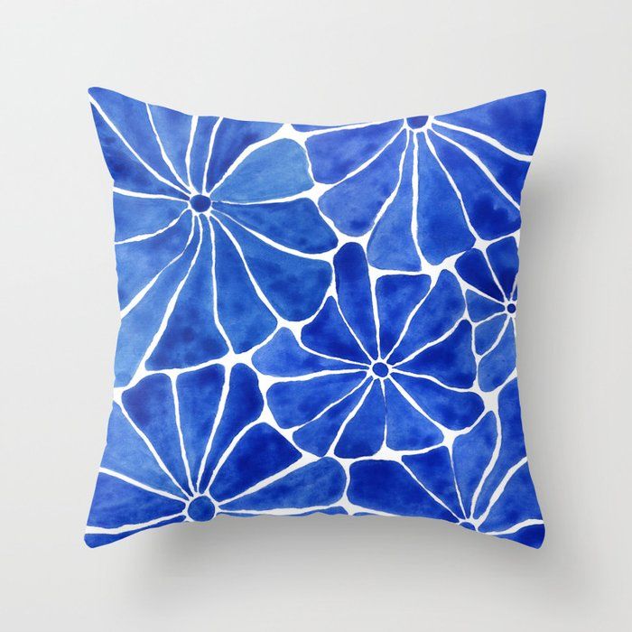 Groovy 60s inspired flowers in Pantone Classic Blue Throw Pillow by Cait Creates added by Amanda Manganaro