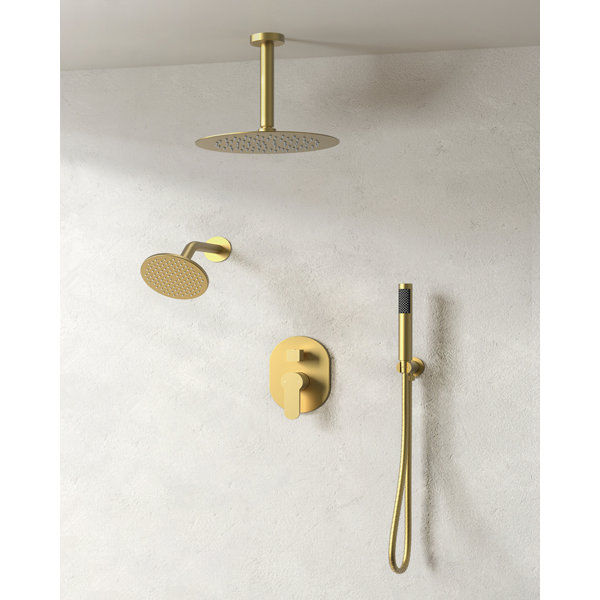 Pressure-Balanced Shower System, Ceiling Mount Dual Showerheads with Handheld SHower Spray added by laura phillips