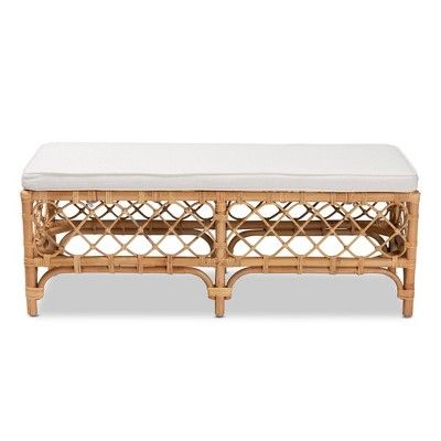 Orchard Fabric Upholstered and Rattan Bench White/Natural - bali & pari added by Carrie Mueller