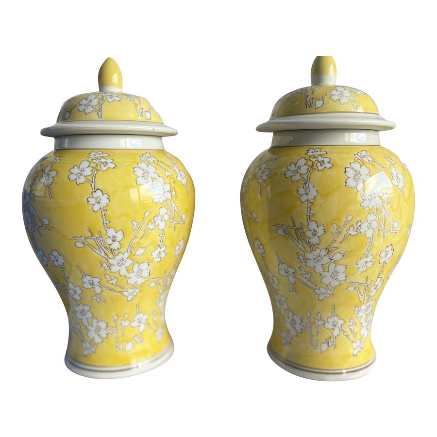 Pair of Contemporary Yellow & White Sakura Style Chinoiserie Yellow & White Floral Ginger Jars added by Evie Leigh