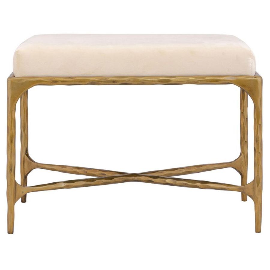 Levine Hollywood Regency White Upholstered Velvet Gold Iron Bench - Short added by Courtney Shaw