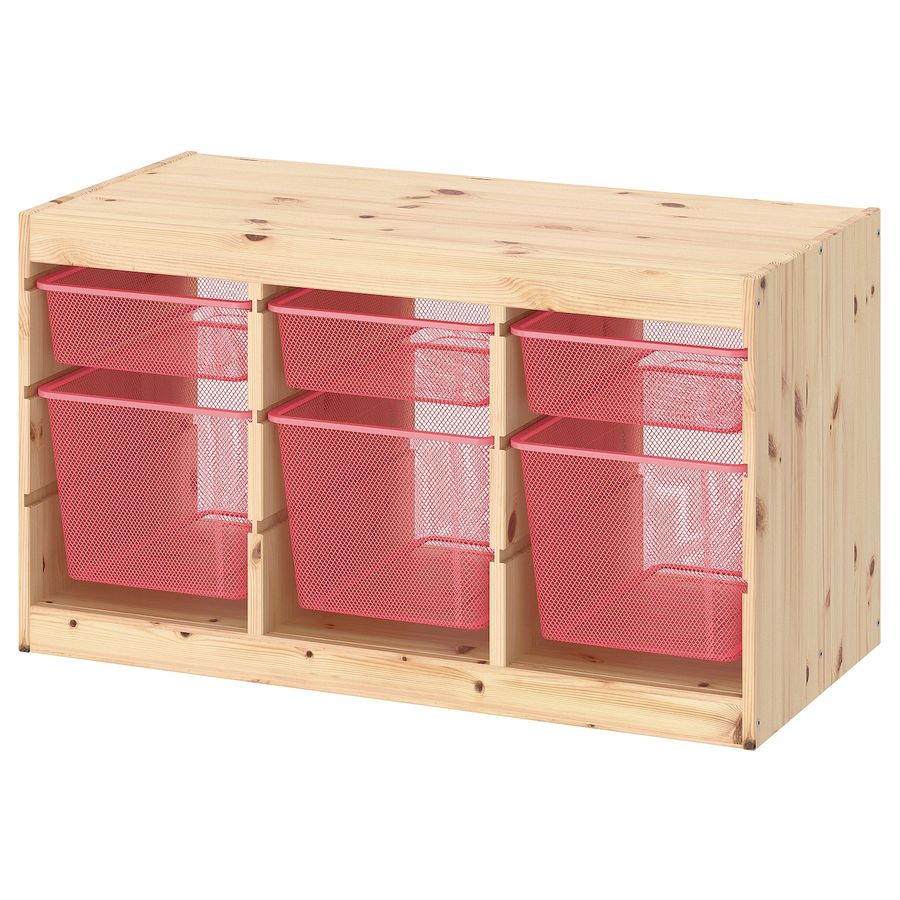 TROFAST storage combination with boxes, light white stained pine/light red, 365/8x173/8x201/2" - IKEA added by Lisa Chaves