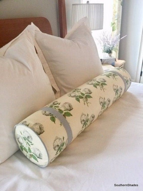 Bowood Cotton Chintz Bolster Green-grey/white-leaf/pink-leaf - Etsy added by Sarah Jane Meek