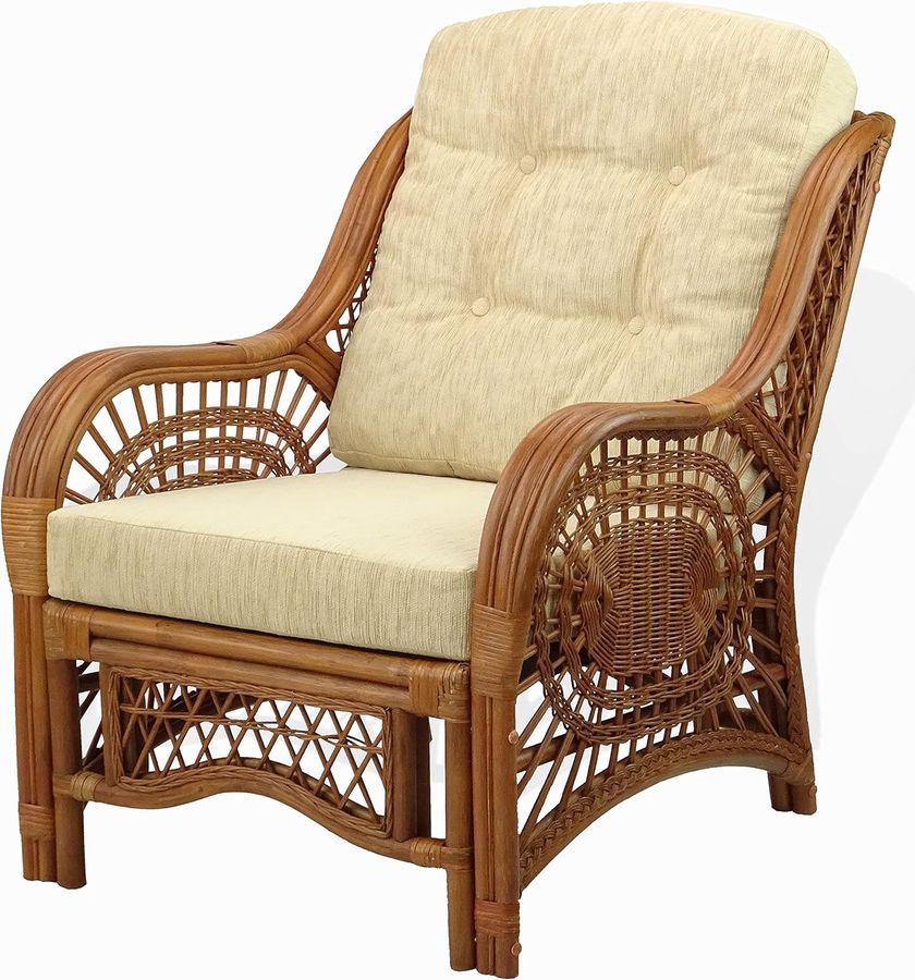 Malibu Lounge Living Accent Armchair Natural Rattan Wicker Handmade Design with Cushion added by Ruthann R