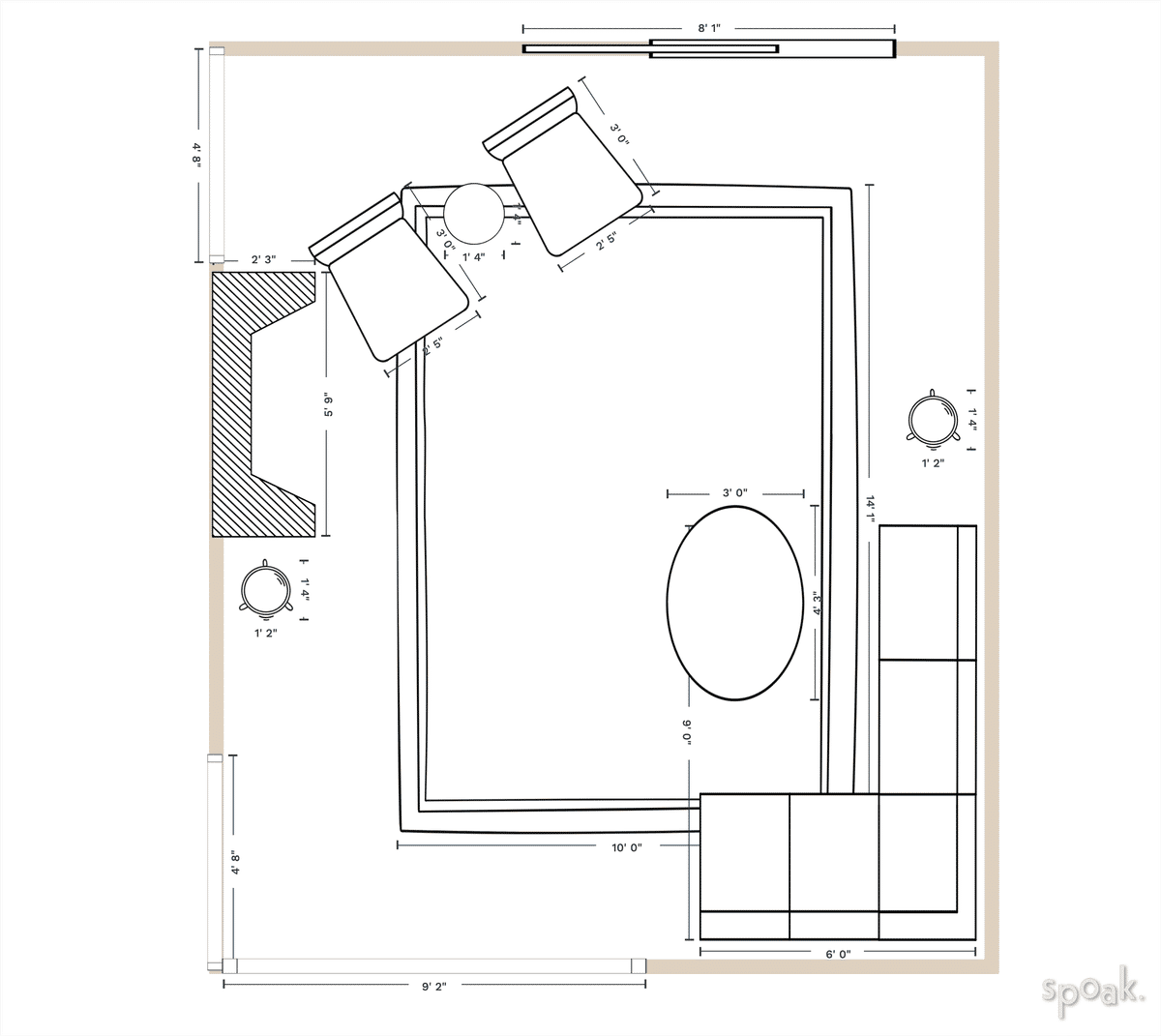 Large Family Room Plan designed by Ellie Baer