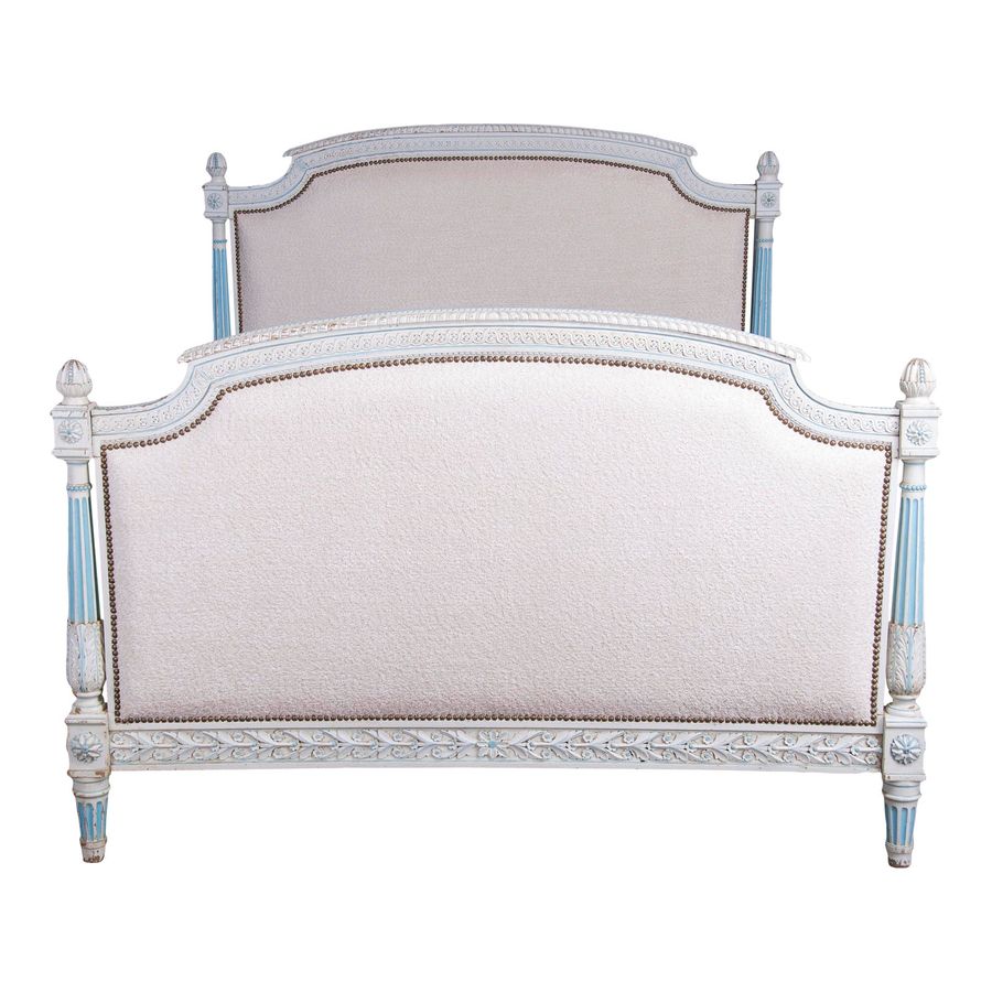 Antique French Parisian Louis XVI Style Painted Fullsize Bedframe W/ Off-White Boucle added by Serena Finnerty
