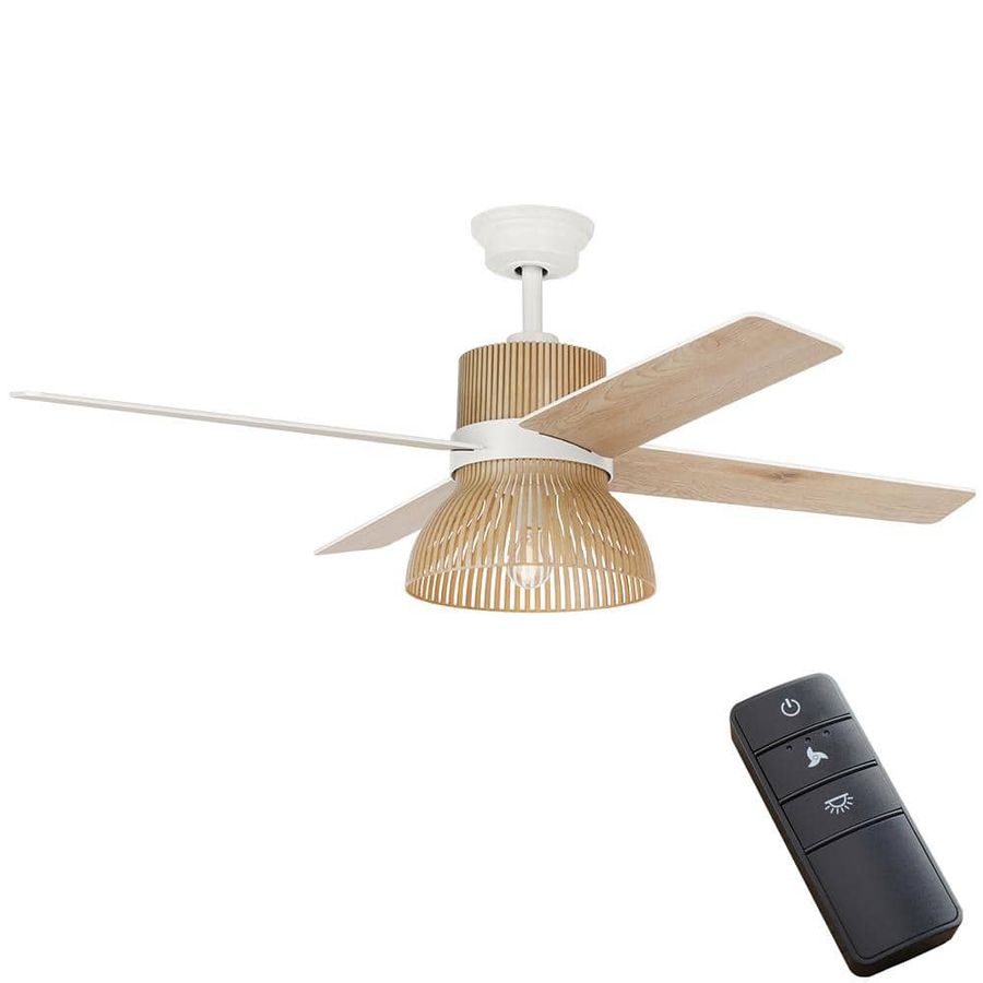 Home Decorators Collection Savannah 52 in. Indoor LED Matte White Dry Rated Ceiling Fan with 4 Reversible Blades, Light Kit and Remote Control 52027 - The Home Depot added by Kate Francis