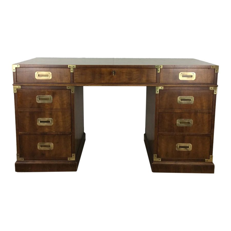 Midcentury Campaign Style Executive Desk With Brass Accents by Henredon added by Alexandra Donahue