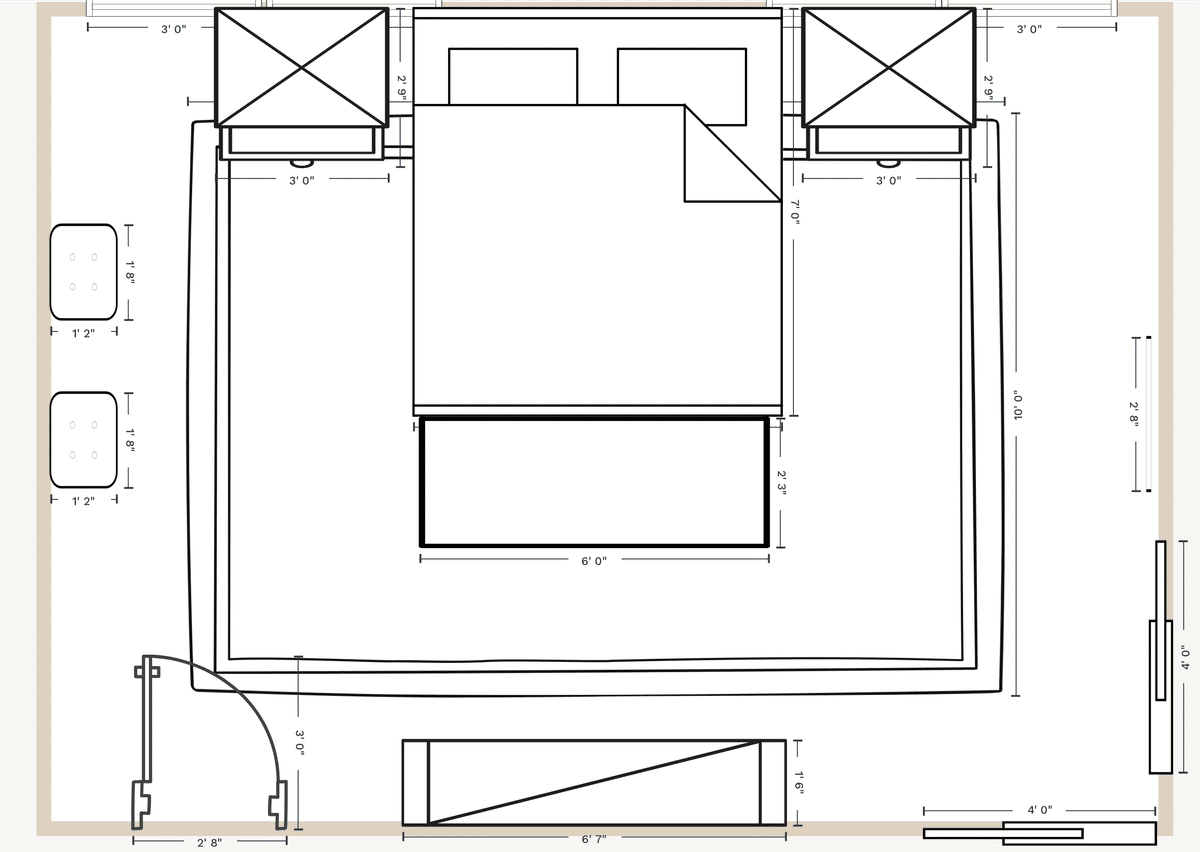 Rectanglar Bedroom Layout designed by Jaclyn Leninsky