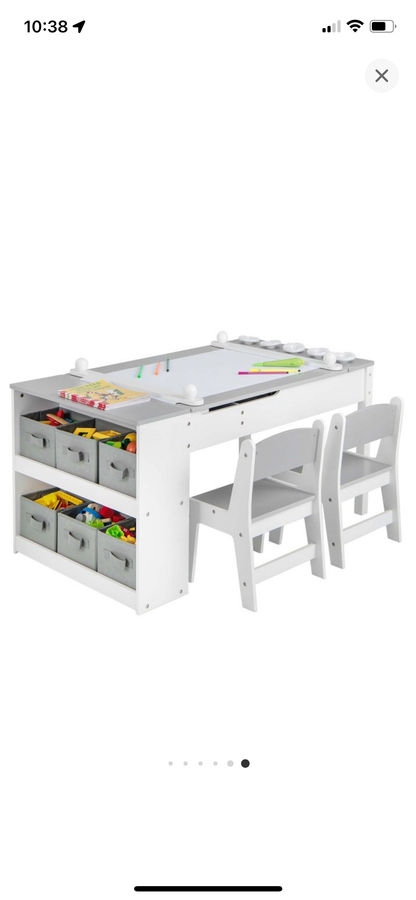 Costway 2-in-1 Kids Wooden Art Table and Art Easel Set with Chairs Storage Bins Paper Roll Gray added by Danielle Groseclose