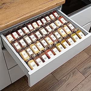 VANGAY Spice Drawer Organizer, Spice Rack Drawer for Kitchen, 4 Tier Acrylic Drawer Spice Organizer for Jars and Packets, Adjustable Storage Salt, Seasoning etc, Expandable From 11" to 22" Pack 8 added by Rescued Room Design