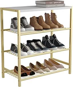 HOMEFORT 4-Tier Shoe Rack, Shoe Storage Shelf, Industrial Shoe Tower, Narrow Shoe Organizer for Closet Entryway, Small Shoe Rack Table with Durable Metal Shelves, Gold added by Tuwanna Thompson