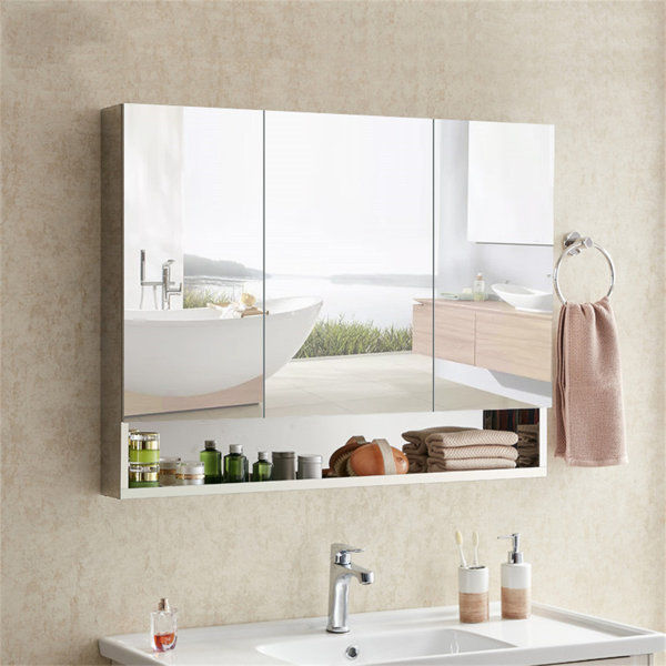 Aryash 39.4'' W 29.5'' H Surface Mount Frameless Medicine Cabinet with Mirror and 6 Fixed Shelves added by KemptNO LLC