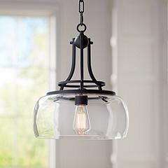 Franklin Iron Charleston 13 1/2" Black and Clear Glass Pendant Light | www.lampsplus.com added by Rescued Room Design