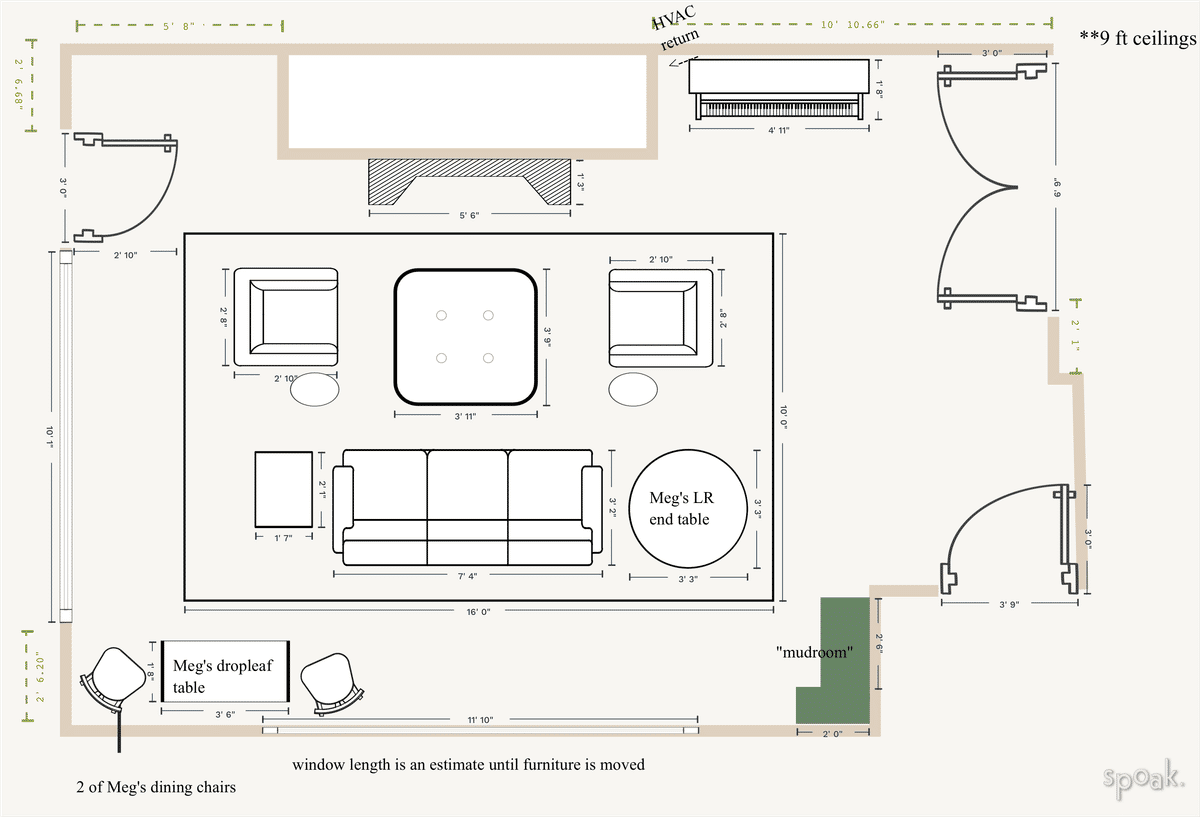 Living + Dining Room Layout designed by Kelsey Hymel