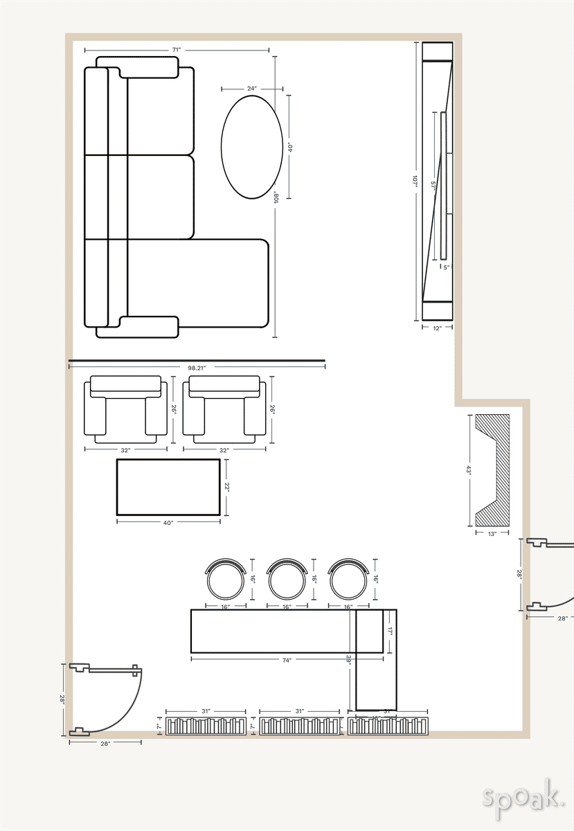 Medium TV Room Layout designed by Natalie Pozmann