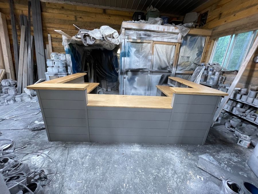 Rustic Industrial Reception Desk With Metal Edging and Slab - Etsy added by Faith Wolff