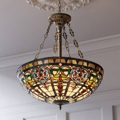 Robert Louis Tiffany 24" Tiffany-Style Art Glass Pendant Light - #W3315 | Lamps Plus added by Sandy Schargel Interiors