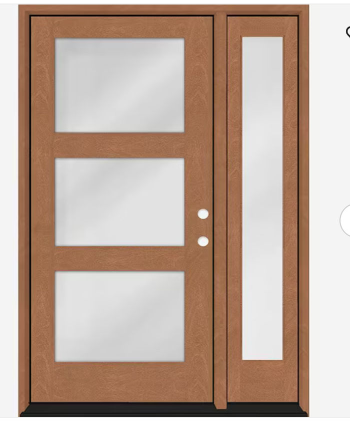 Regency 53 in. x 80 in. Modern 3-Lite Equal Clear Glass LHIS Autumn Mahogany Fiberglass Prehung Front Door 14 in. SL added by Jessica Harrison