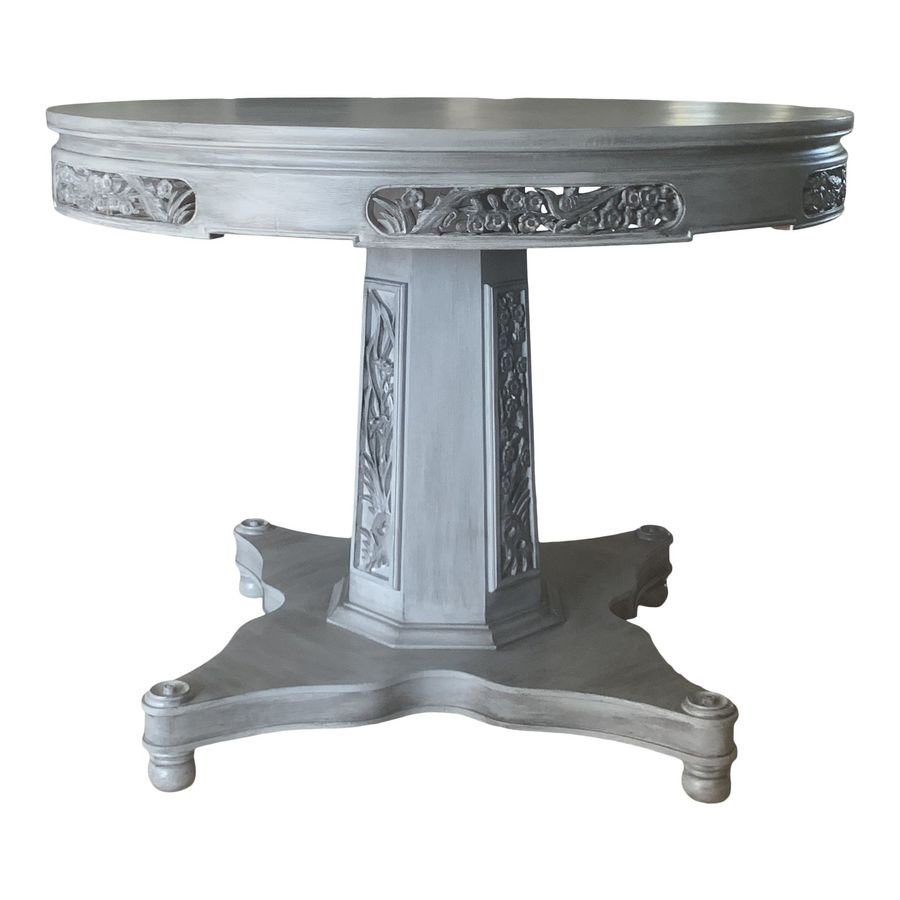 Vintage Art Nouveau Grey/Blue Marquetry Pedestal Dining Table added by Spoak Member