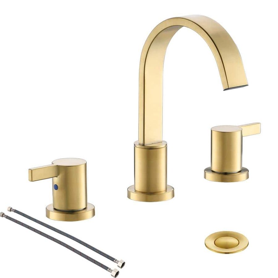 Phiestina 8 in. 2 Handle Waterfall Widespread Brushed Gold Bathroom Sink Faucet with Metal Pop-Up Drain HDWF040-1-BG - The Home Depot added by HELEN SALGADO
