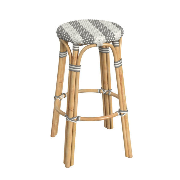 Tobias 30" Damask Grey striped Round Rattan Bar Stool added by Samantha Grifone