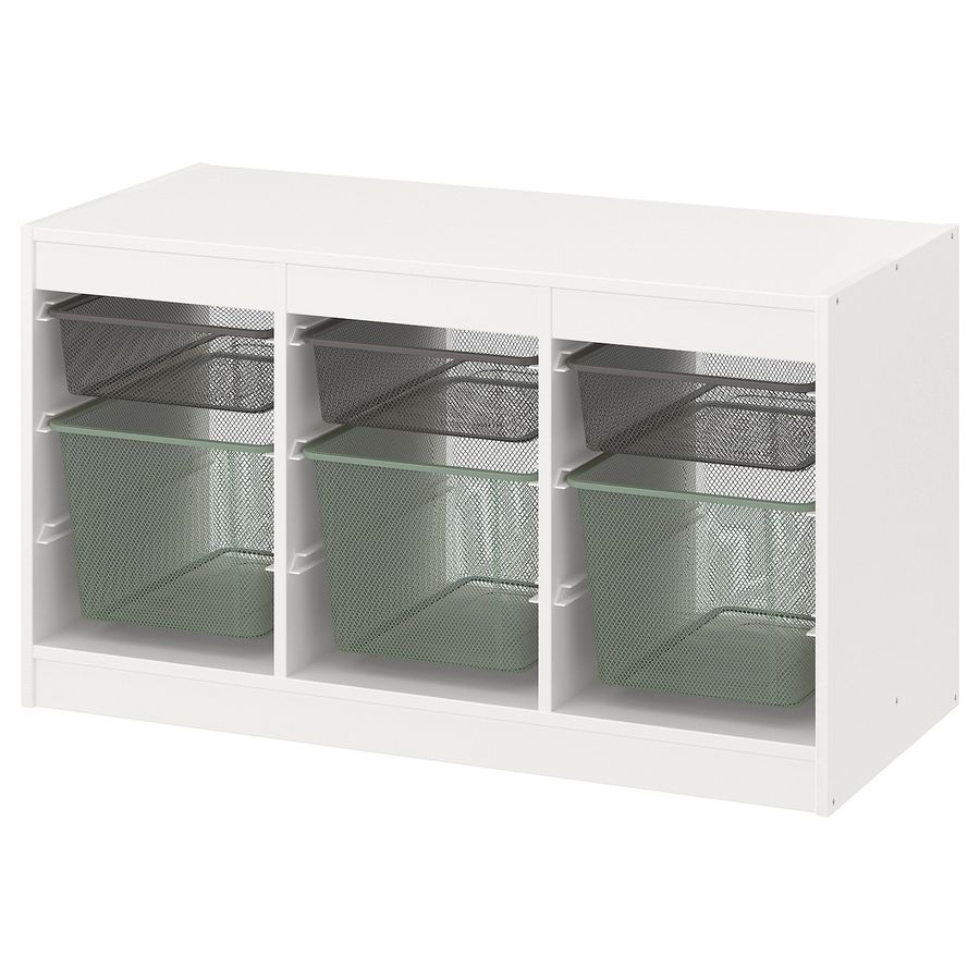 TROFAST storage combination with boxes, white dark gray/light green-gray, 39x173/8x22" - IKEA added by Sarah Jackson