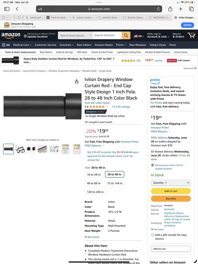 Curtain Rod 48” added by Leydi Ortega