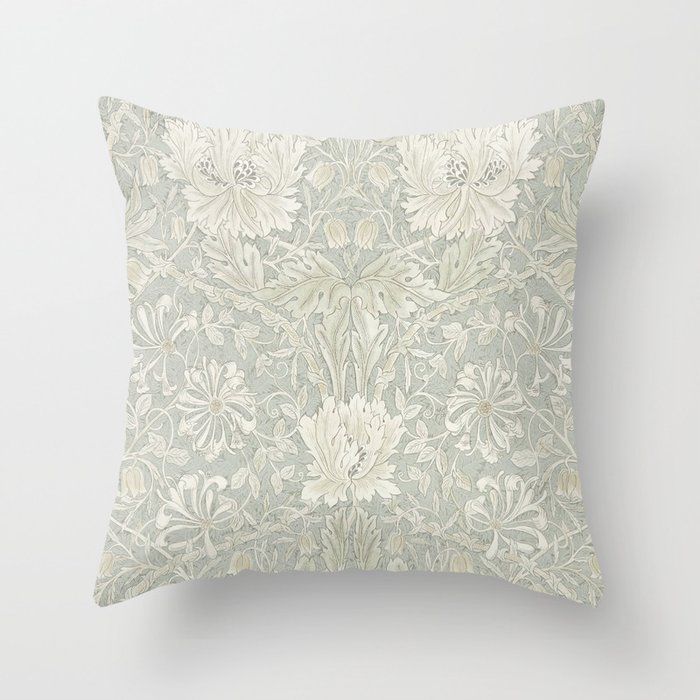 William Morris Honeysuckle & Tulip Pale Grey Blue Floral Throw Pillow by Archipelago added by Kate Lynn Nemett