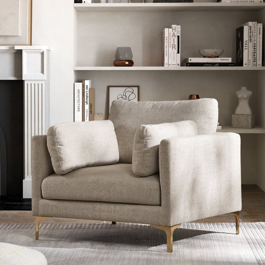 Adams Armchair, Pearl Beige, Brass | Castlery added by Gloria Nolt