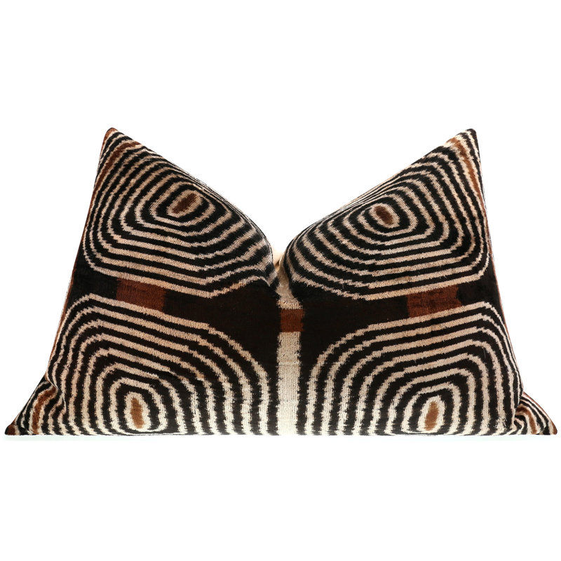 Canvello Handmade Modern Geometric Silk Velvet Throw Pillow - 16X24, Black And Cream With Down Feather Insert | Wayfair added by Samantha Elizabeth
