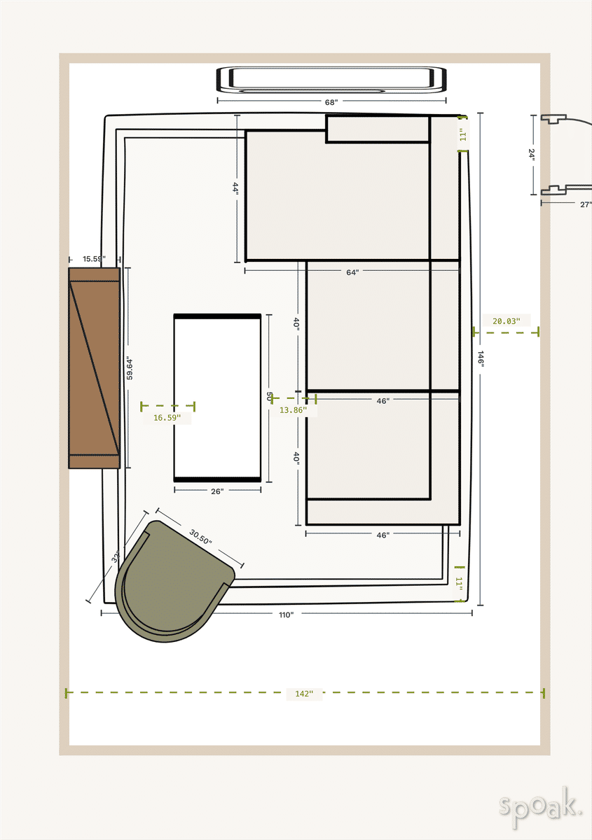 Rectanglar TV Room Layout designed by Emma Hite