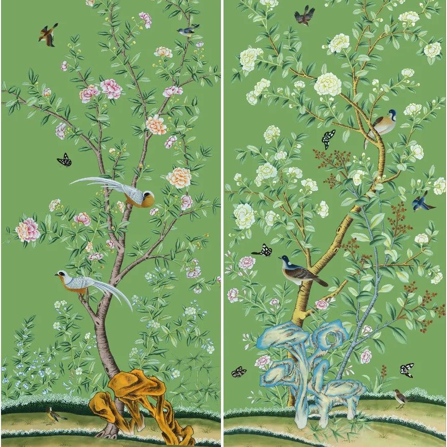 24" *48"/Panel , a Set of 2 Panels Emerald Green Chinoiserie Floral Printed Panels added by Vanessa Grech