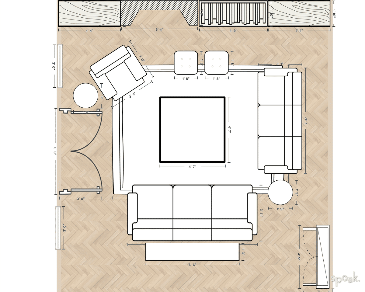Living + Dining Room Floor Plan designed by Kelly Adams