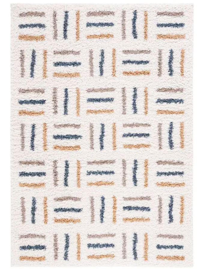 SAFAVIEH Calico Shag Tytti Geometric 1.5-inch Thick Rug - 3' x 5' - Ivory/Gold added by sophia lin