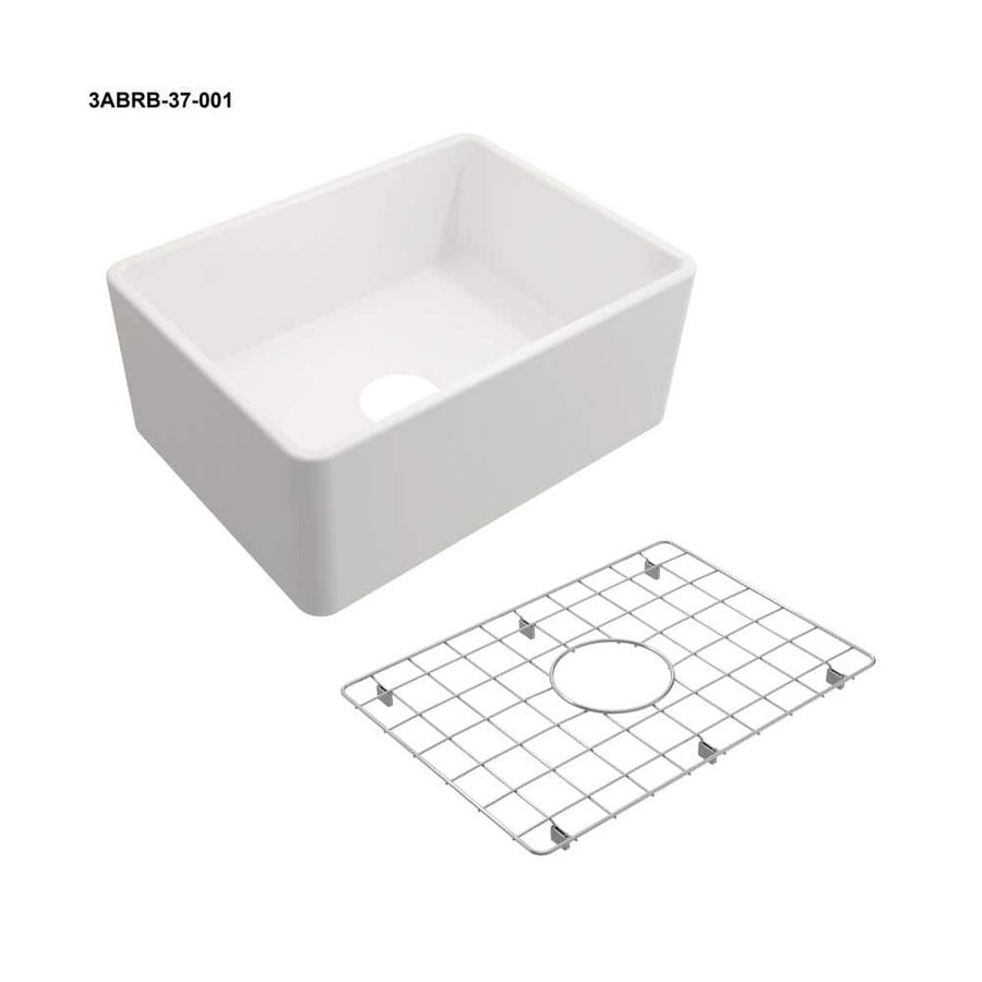 Glacier Bay 24 in. Farmhouse/Apron-Front Single Bowl White Fireclay Kitchen Sink with Bottom Grid 3ABRB-37-001 - The Home Depot added by Madeline Abernathy