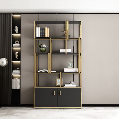 78" 5-Tier Black Bookshelf with Doors Storage Cabinet Gold Frame - Storage Furniture - Homary US added by Spoak Member