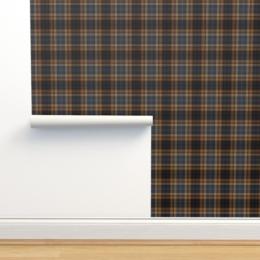 Dark Blue and Brown Fine Line Plaid - Wallpaper | Spoonflower added by Hansine Sterken