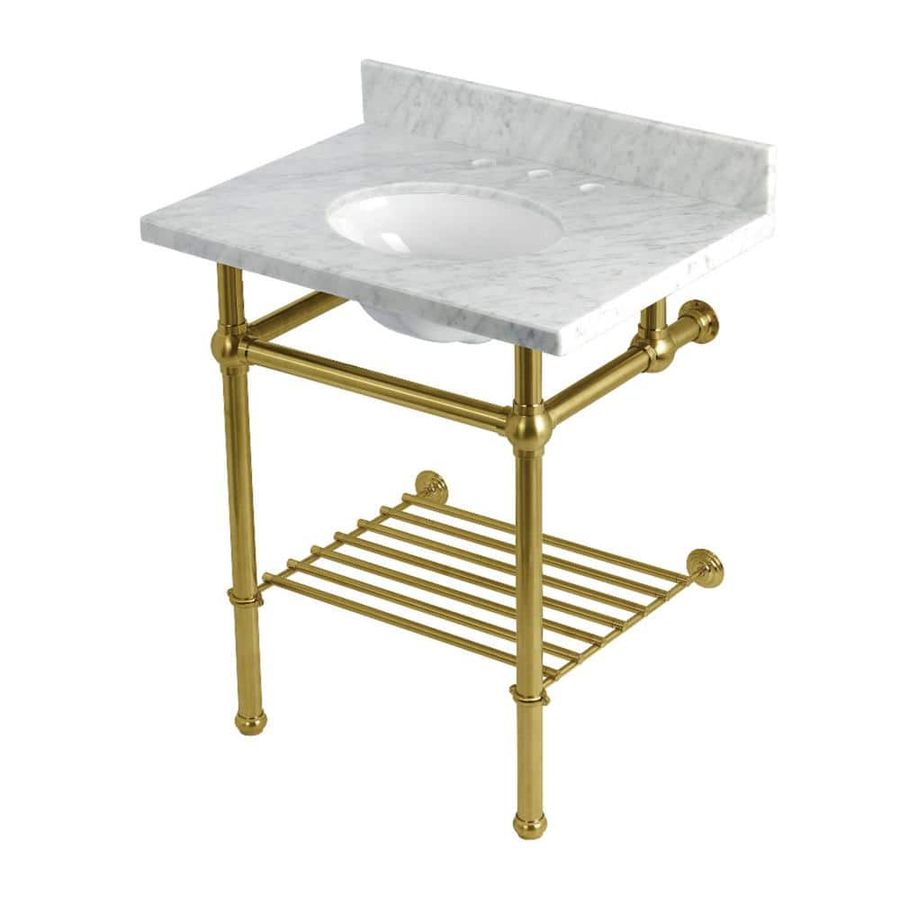 Kingston Brass Templeton 30 in. Marble Console Sink with Brass Legs in Carrara Marble/Brushed Brass HKVPB30MBB7 - The Home Depot added by rebecca castro